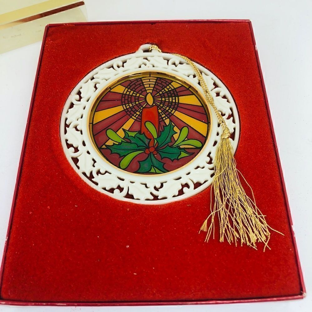 LENOX Stained Glass Candle Christmas Ornament 1999 - Picture 2 of 8